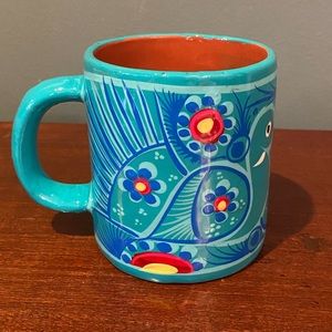 Mexican Folk Art Coffee Mug With Bird Hand-Painted Bright Colors
